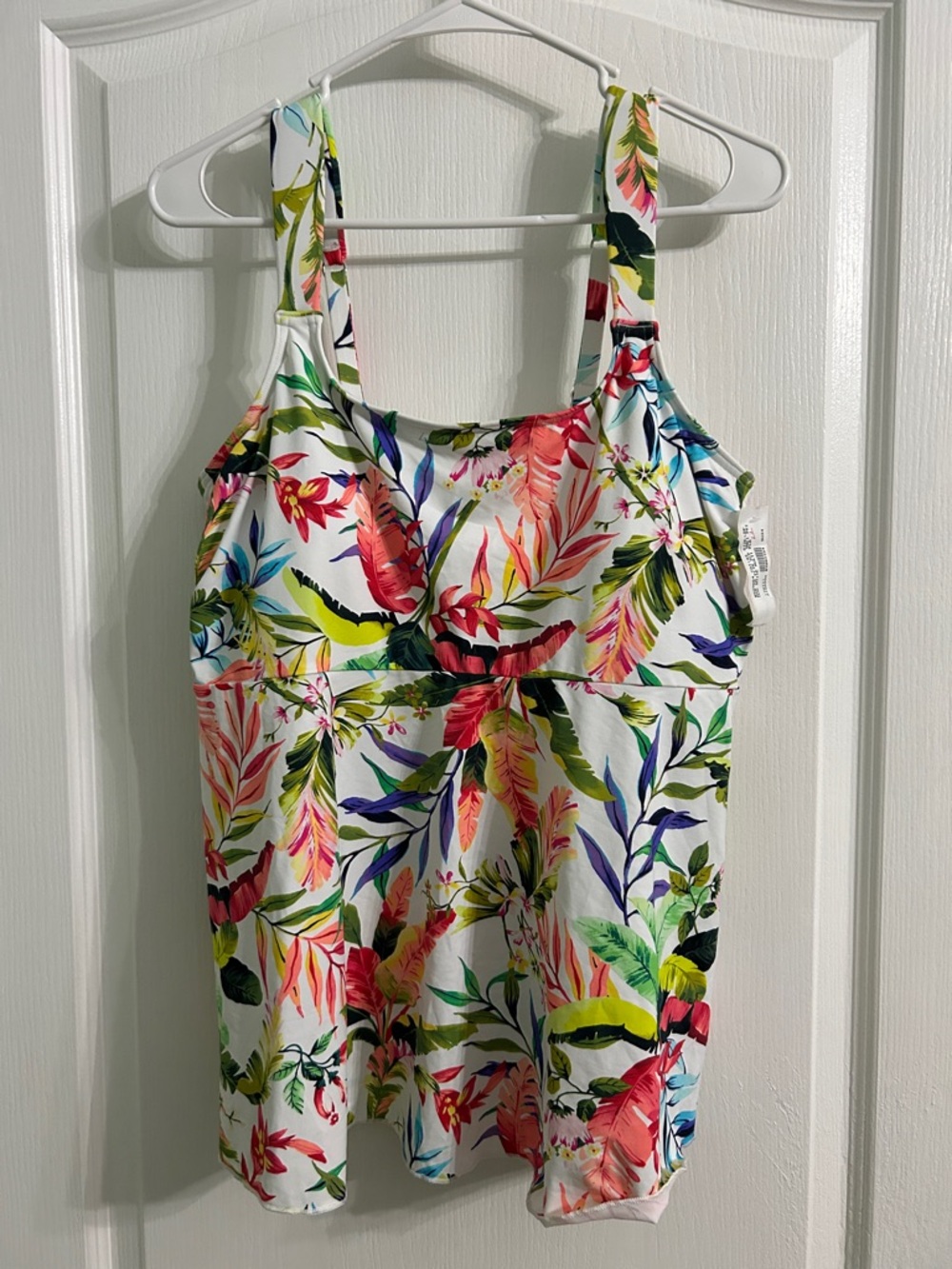 Lands' End White Tropical Floral Tankini Top